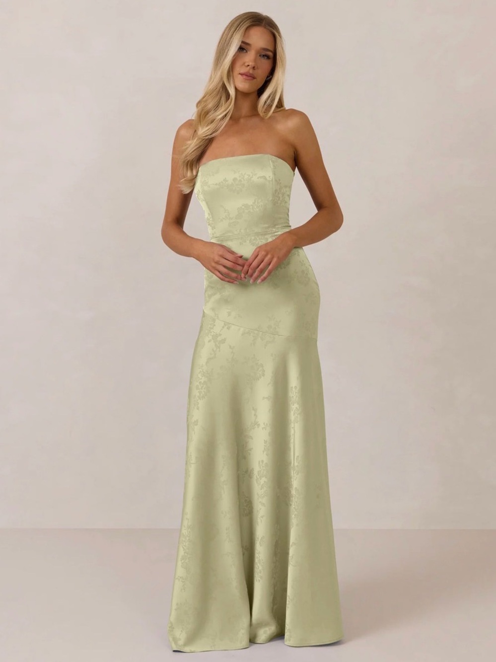 NWT Park & Fifth Strapless Satin Jacquard Gown in Pistachio Green